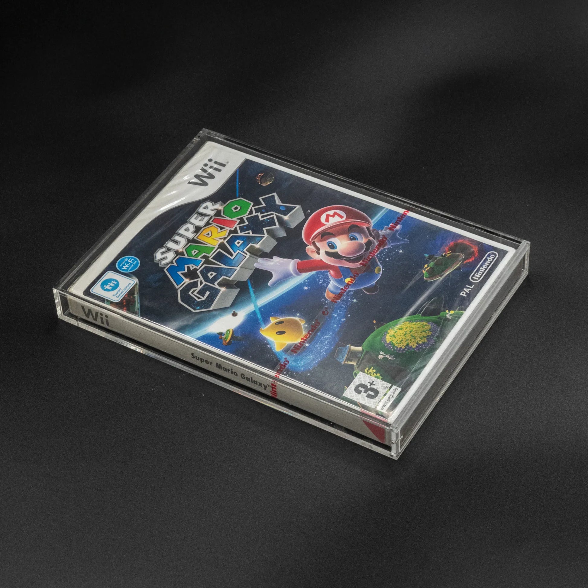 Vista superior de caja de metacrilato para videojuego de Nintendo Wii