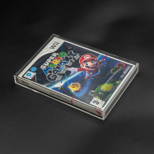 Vista superior de caja de metacrilato para videojuego de Nintendo Wii