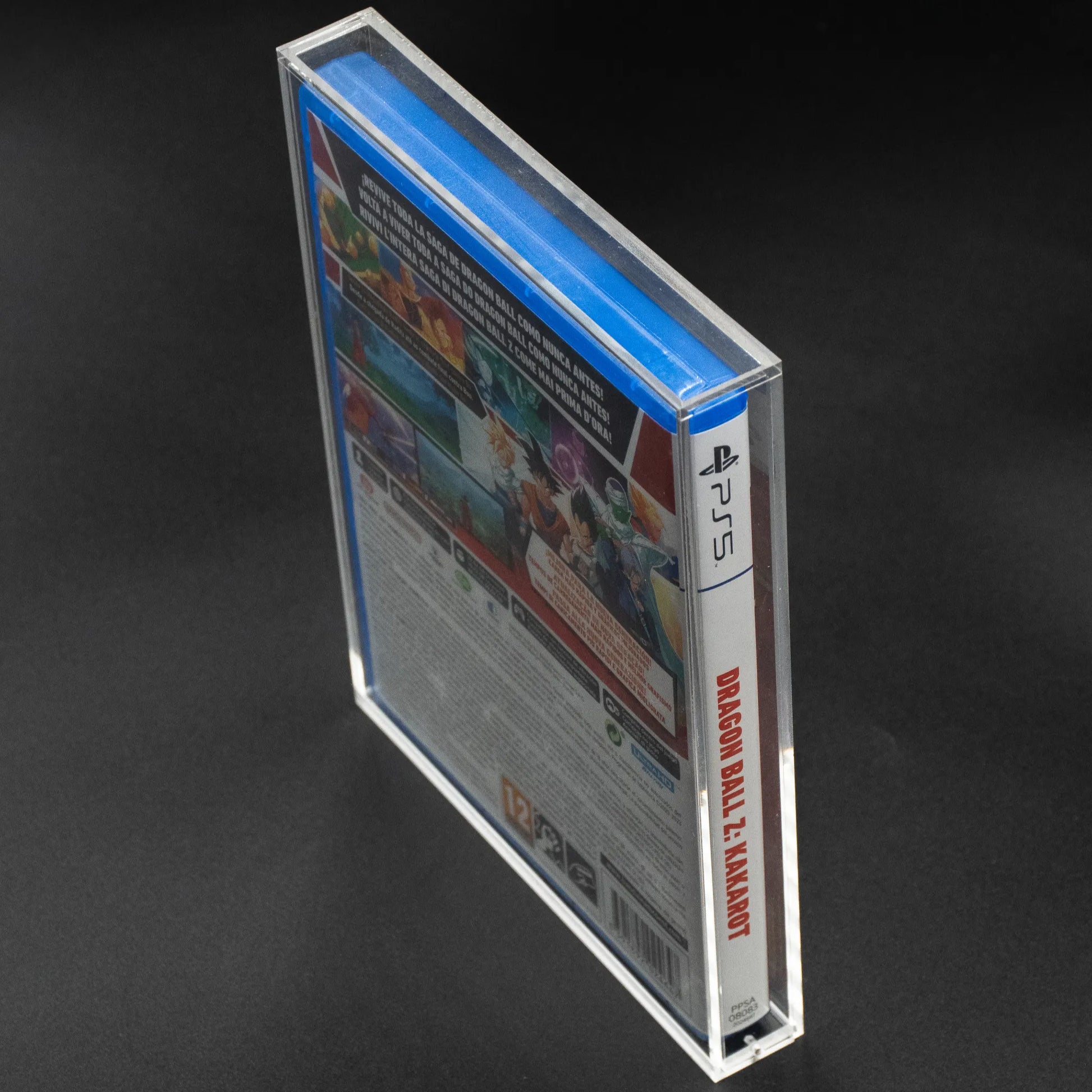 Vista superior de caja de metacrilato con cierre imantado para PS3, PS4 y PS5