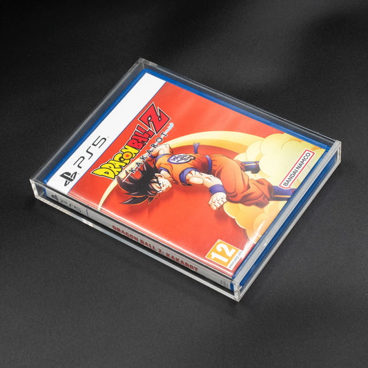 Vista superior de caja de metacrilato con cierre imantado para PS5