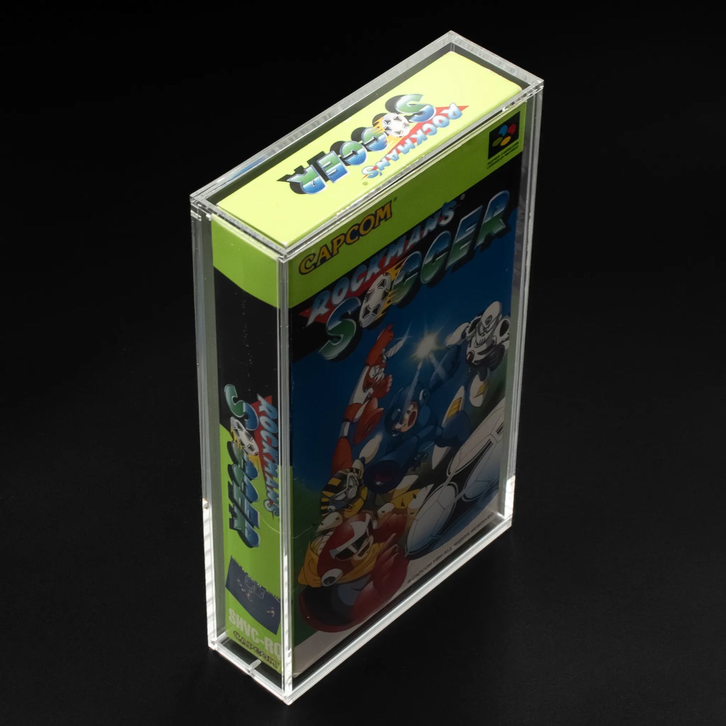 Vista lateral de caja de metacrilato para videojuegos de super famicom