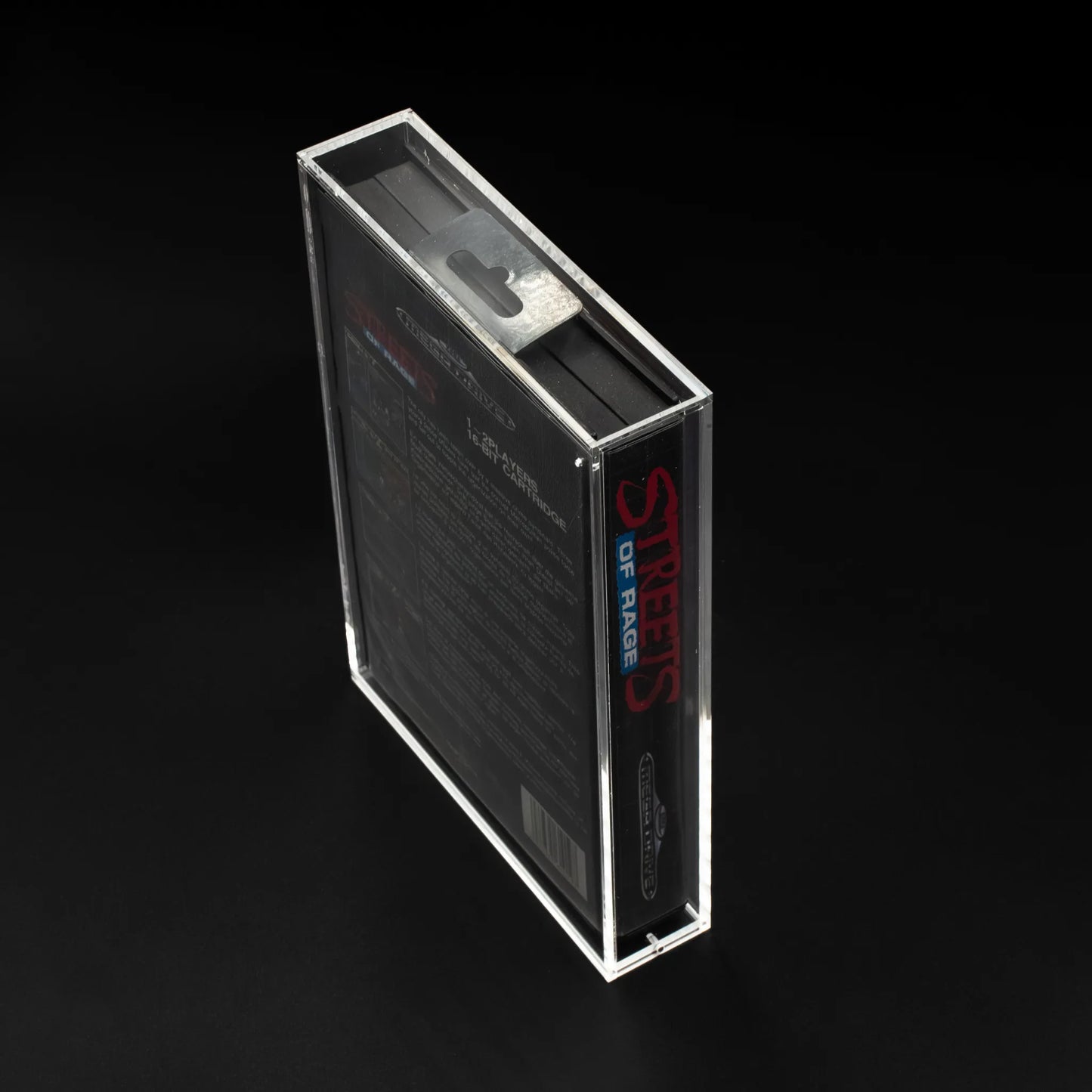 Vista lateral de metacrilato 3mm para videojuego de Sega Mega Drive con cierre imantado y ventilación