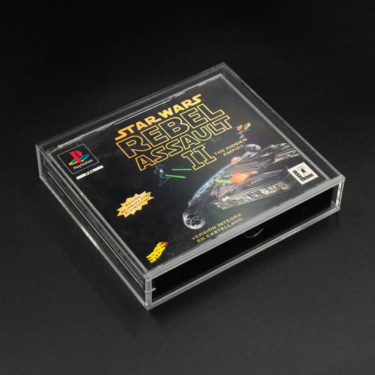 Vista superior de caja de metacrilato para videojuego de ps1 caja doble